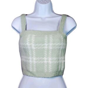 Kendall And Kylie Soft Green Plaid Cropped Tank Sweater Womens Small Preppy